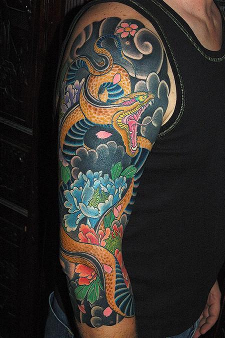 Dana Helmuth - snake and peonies sleeve