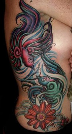 Tattoos - Obie Hughes - Birds and Flowers Rib Tattoo