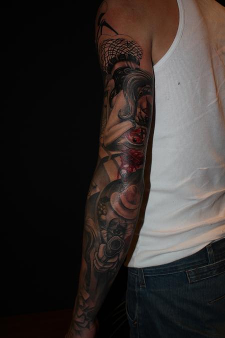 Tattoos Dennis Wehler Horror clown chicks gangster sleeve