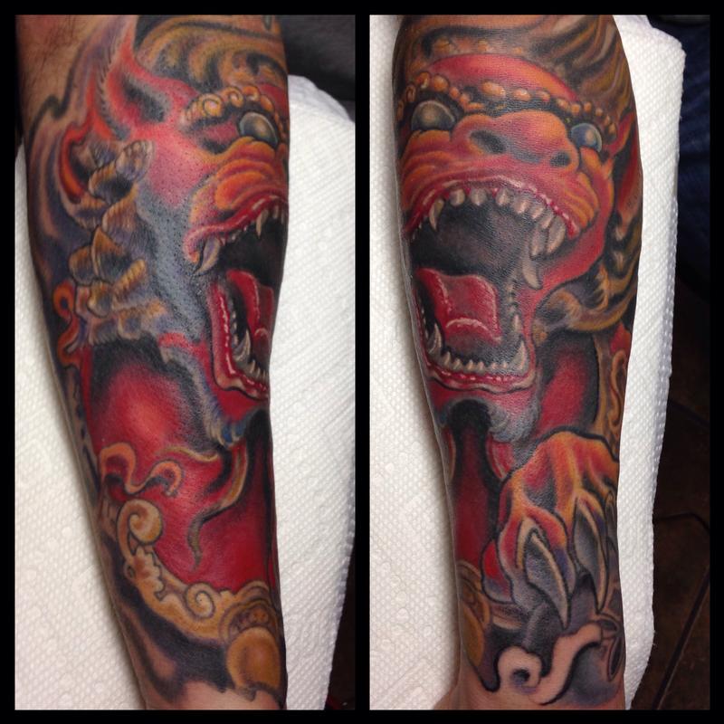chinese fu dog color tattoo by phil robertson tattoonow chinese fu dog color tattoo by phil robertson tattoonow