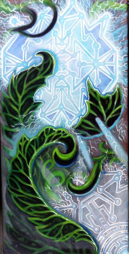 Looking for unique  Art Galleries? Organic leaf and and electric mandala painting