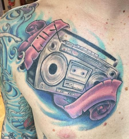 Phil Robertson - Ghetto blaster color tattoo 