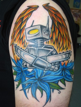 This robot is on a rad kid tattoo robot. This robot is on a rad kid