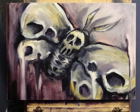 Tattoos - Deaths Head Moth, oil on gesso board - 60268