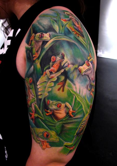 Stefano Alcantara - Tree Frogs half Sleeve tattoo