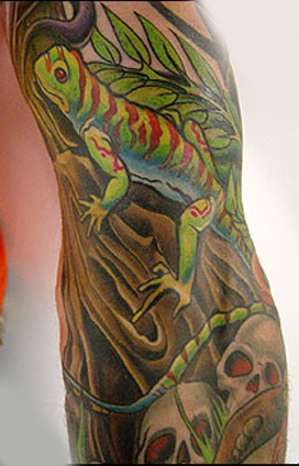 Tattoos - Lizard on Tree W/ Skulls - 4846