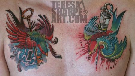 Teresa Sharpe - Swallows on Chest Tattoo