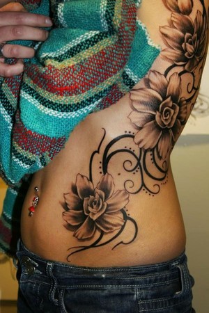 black and grey flower tattoos