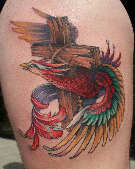 Teresa Sharpe - Phoenix and Cross tattoo