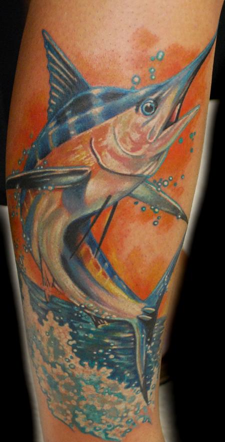 Tattoos - Realistic Sword Fish Tattoo - 64925