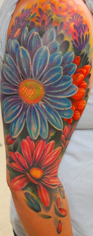 Tattoos - Color Flower Half Sleeve Tattoo - 64922