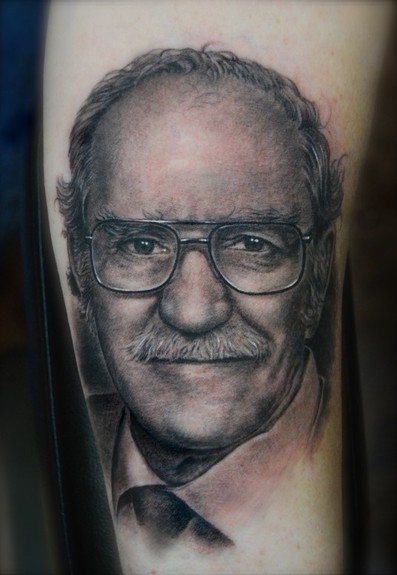 Shane ONeill - realistic black and gray portrait tattoo of dad