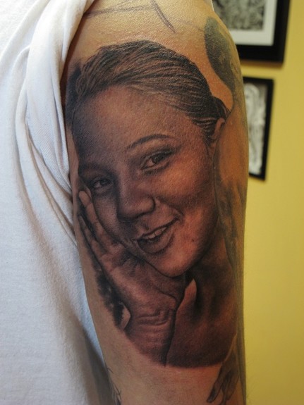 Tattoos Blackwork tattoos portrait of a friends sister
