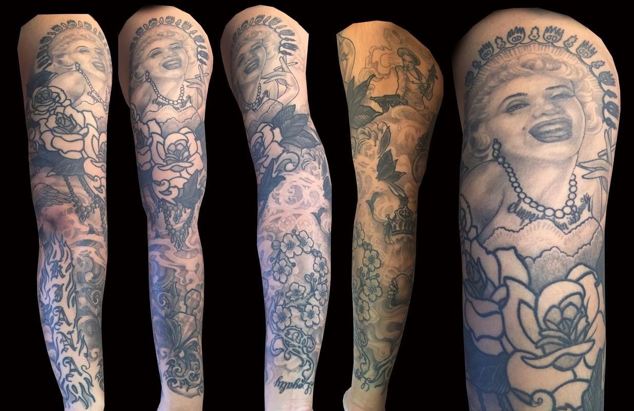 marilyn monroe sleeve by trevor kennedy tattoos marilyn monroe sleeve by trevor kennedy tattoos