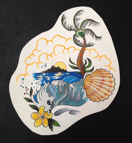 Tattoos - Palm Tree Plumeria Wave - 96407
