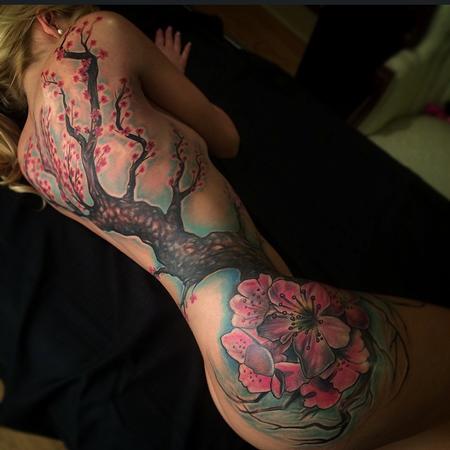 Tattoos - large cherry blossom tree on side - 95892