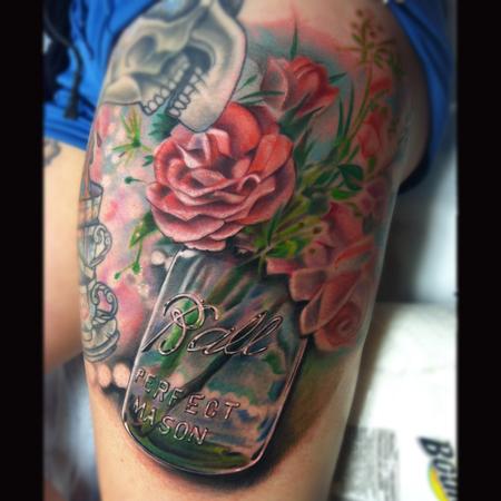 Tattoos - mason jar with flowers - 85952