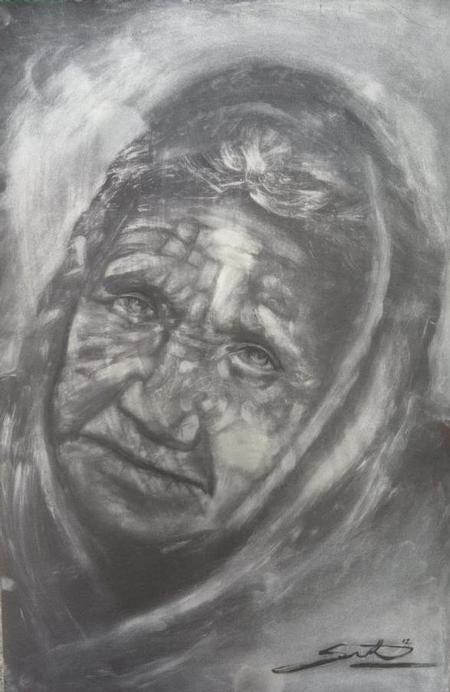 Tattoos - portrait of old lady done completely in ashes by johnny smith - 68442