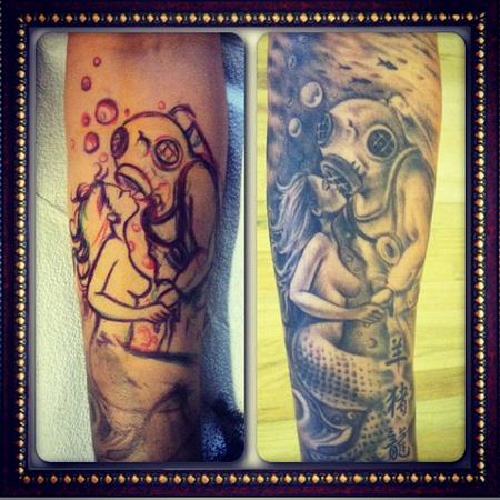 Tattoos - freehand diver and mermaid - 71794
