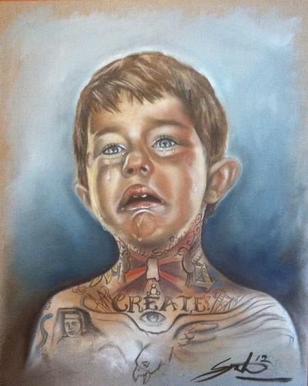 Tattoos - self portrait as a child by johnny smith - 68441