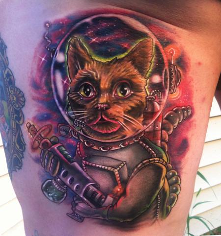 Tattoos - space cat on back of thigh  - 79307