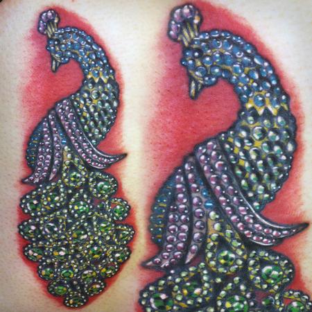 Tattoos - rhinestone peacock on thigh - 88872