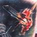 space sleeve with galaxy and exploding shuttle Tattoo Design Thumbnail