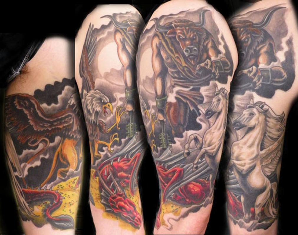 mythical half sleeve tattoo by mathew hays tattoonow mythical half sleeve tattoo by mathew hays tattoonow
