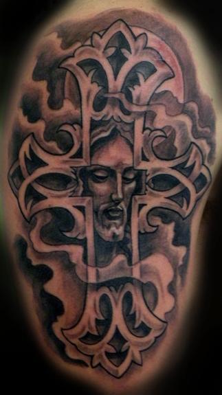 Tattoos Religious tattoos Black and Gray Jesus with Cross