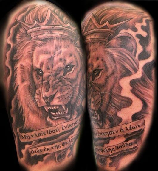 Tattoos West Virginia black and gray lion of judah