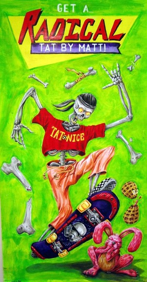 Tattoos - Skate boarding skeleton banner - 51967