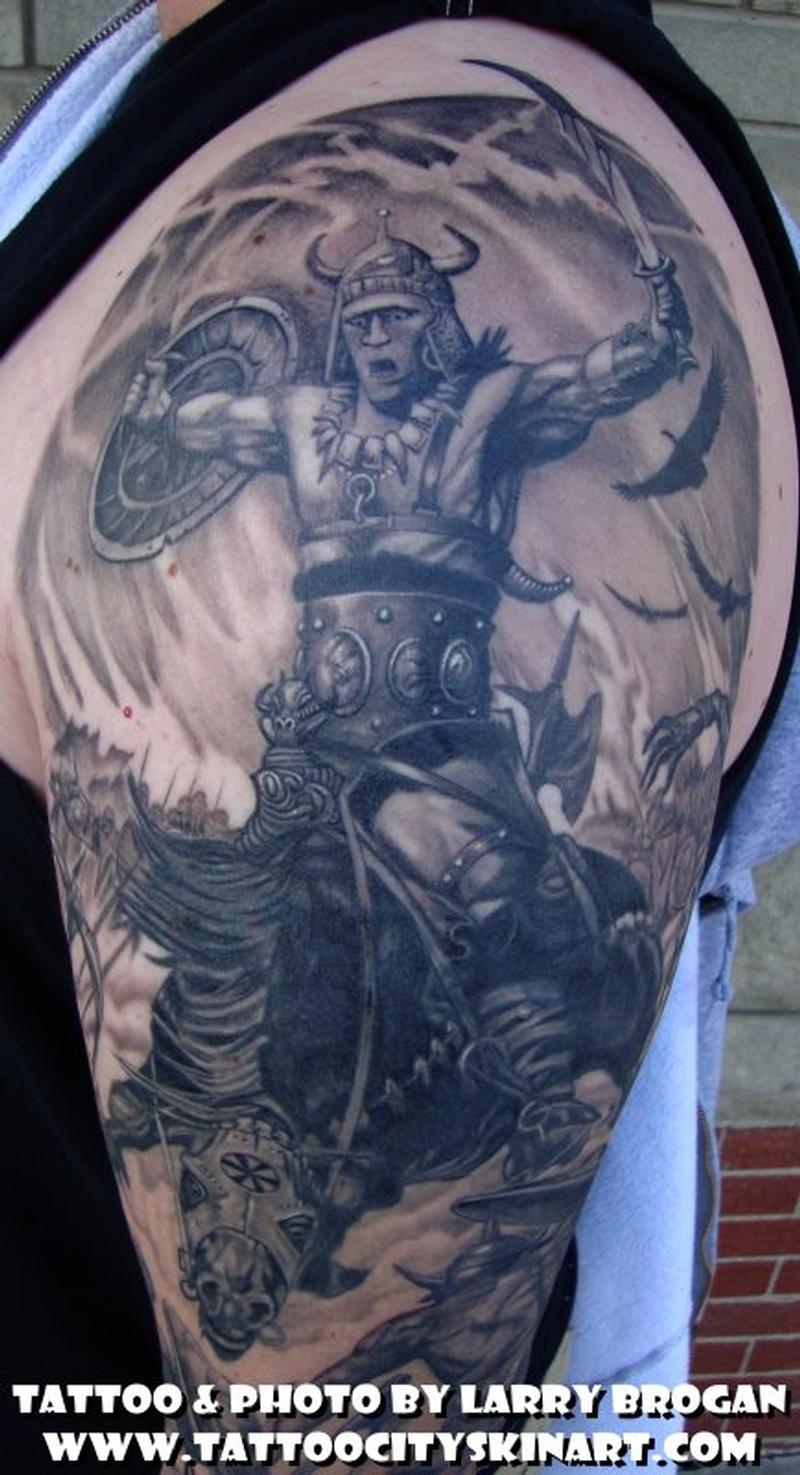 detail of frank frazetta sleeve by larry brogan tattoos detail of frank frazetta sleeve by larry brogan tattoos