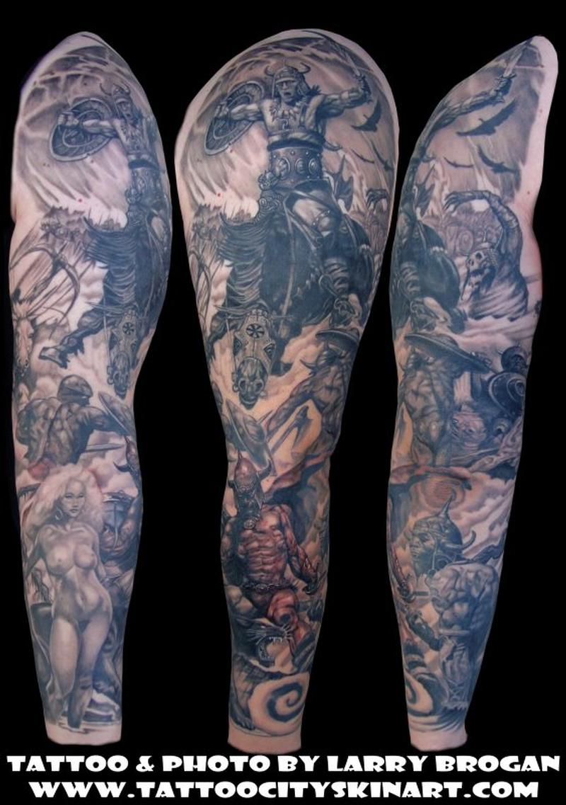 frank frazetta sleeve by larry brogan tattoos frank frazetta sleeve by larry brogan tattoos