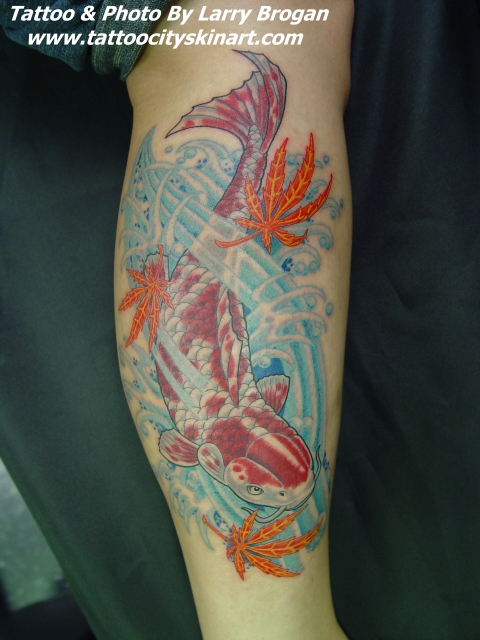 Larry Brogan - Koi with Japanese Maple Leafs