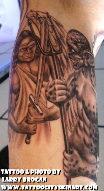 sleeve tattoo angels and demons. Tattoos. Tattoos Half-Sleeve. Angel Vs Demon Half Sleeve