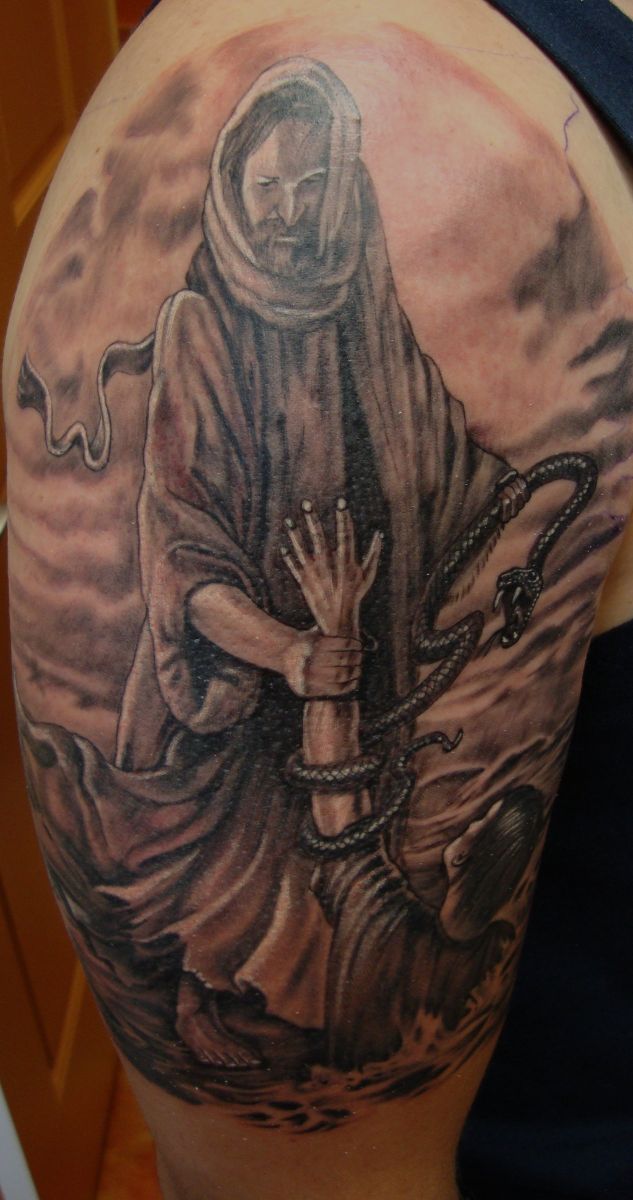 jesus walking on water tattoo roadbikeartdrawing