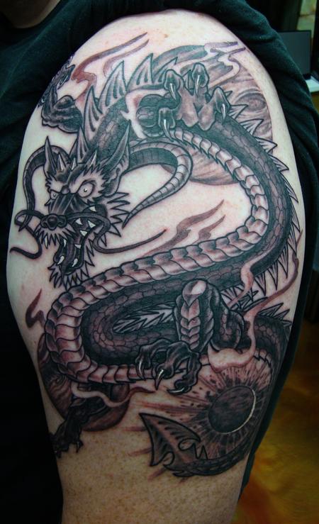 Japanese Dragon with Horns Tattoo Design Thumbnail