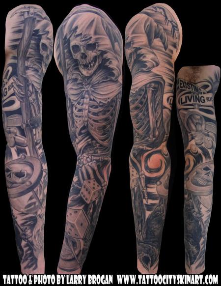 Larry Brogan - Grim Reaper Rolling the Dice for your Life Sleeve Tattoo by Larry Brogan