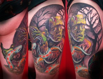 Tattoos - Gene Coffey - Frankenstein Leg Tattoo