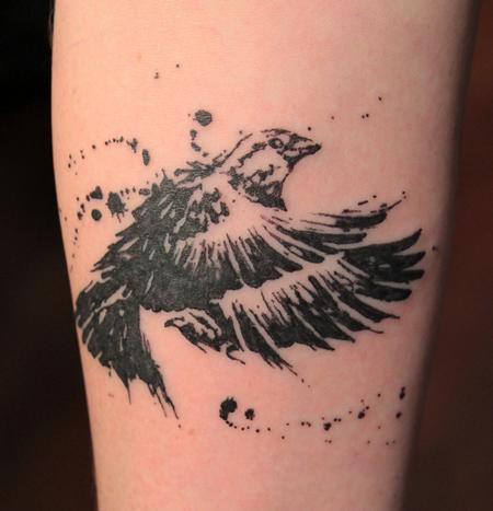Ink Splatter Sparrow Tattoo