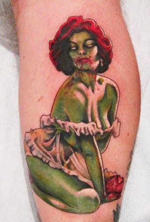 Its a zombie pinup girl tattoo that is my version of a Gil Elvgren painting 