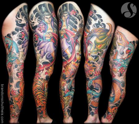 Traditional Leg Sleeve Tattoo