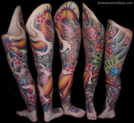 Traditional Leg Sleeve Tattoo