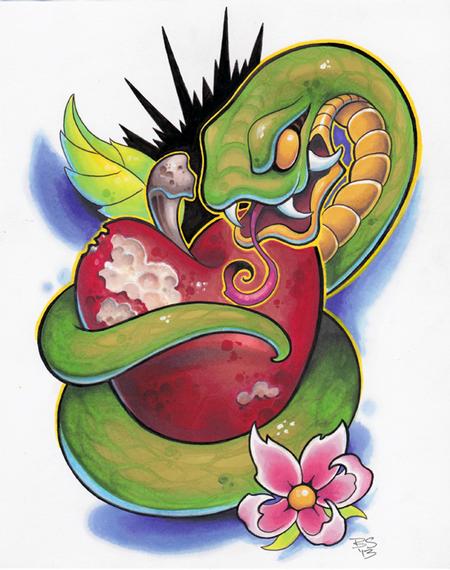 Tattoos - Snake & Apple Marker Drawing - 74796