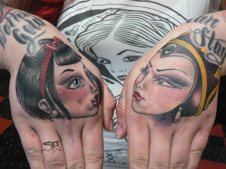 Sam Rulz Snow White and Evil Queen Hand Tattoos