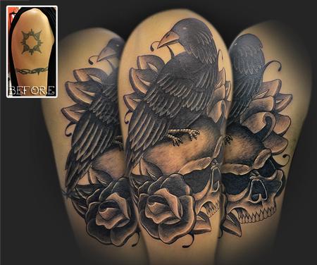 Blackbird and Skull Cover Up : Tattoos :