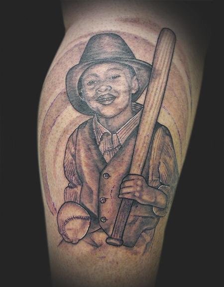Tattoos - Baseball Boy Black and Grey Portrait - 60811