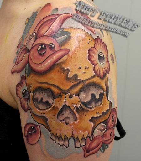 Tattoos - skull & flowers - 75469