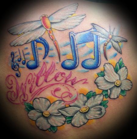Tattoos - Name with Dragonflies and Music Notes - 60776