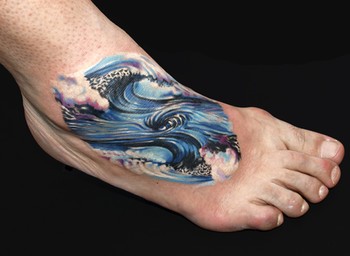 Tattoos - Michele Turco - Wave on foot tattoo